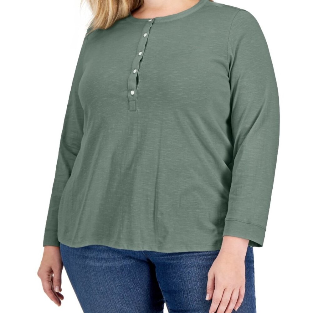 NEW! Style & Co Long Sleeve‎ Top Solid Pale Sage Plus 2X Cotton $49.50